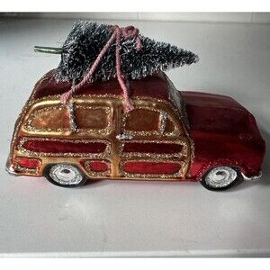 Old World Christmas Car With Tree Ornament Woodie Wagon OWC